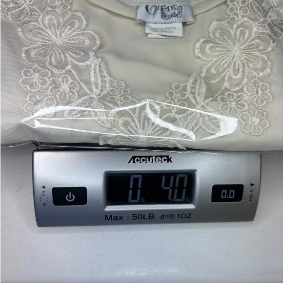 VTG 90s CINEMA ETOILE White LACE Stretch Knit Sleep Tank Chemise Ivory - Picture 9 of 9